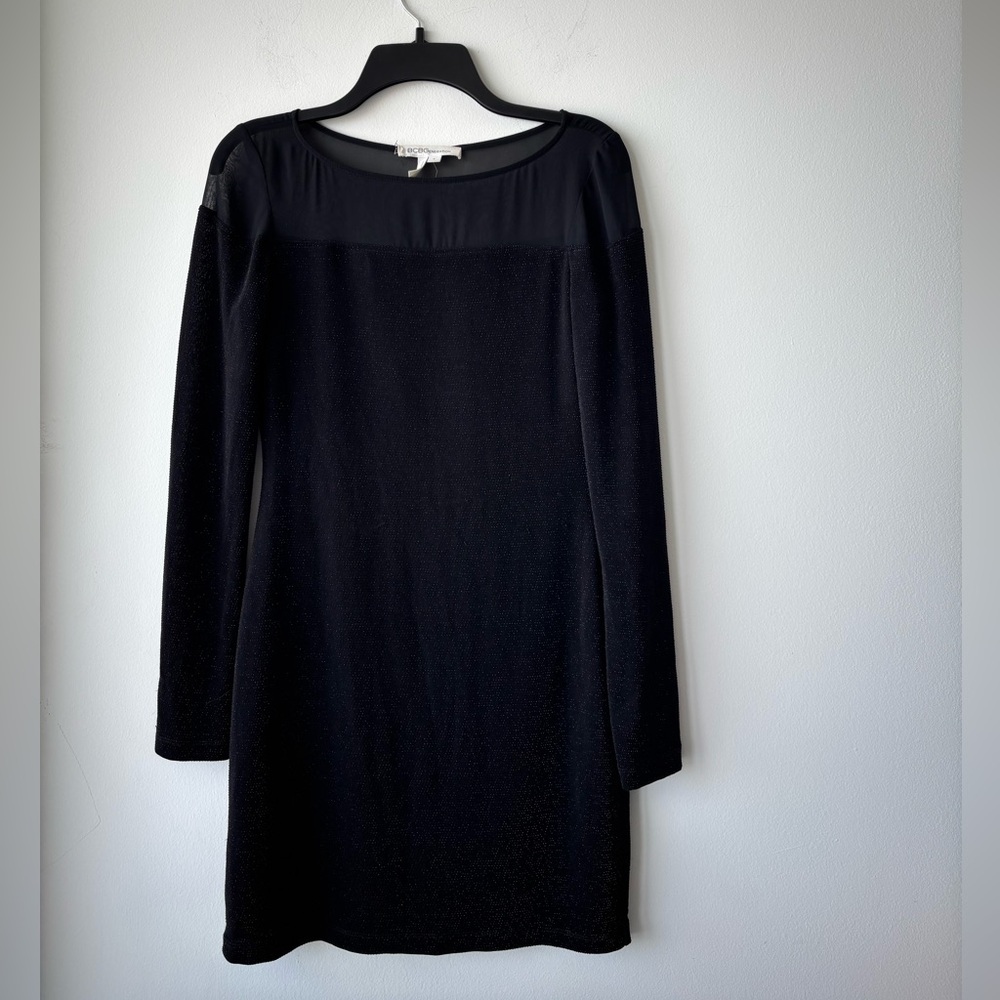 Y2K BCBGeneration Dress Mesh Sheer Black Glitter Long Sleeve S Whimsigoth Grunge